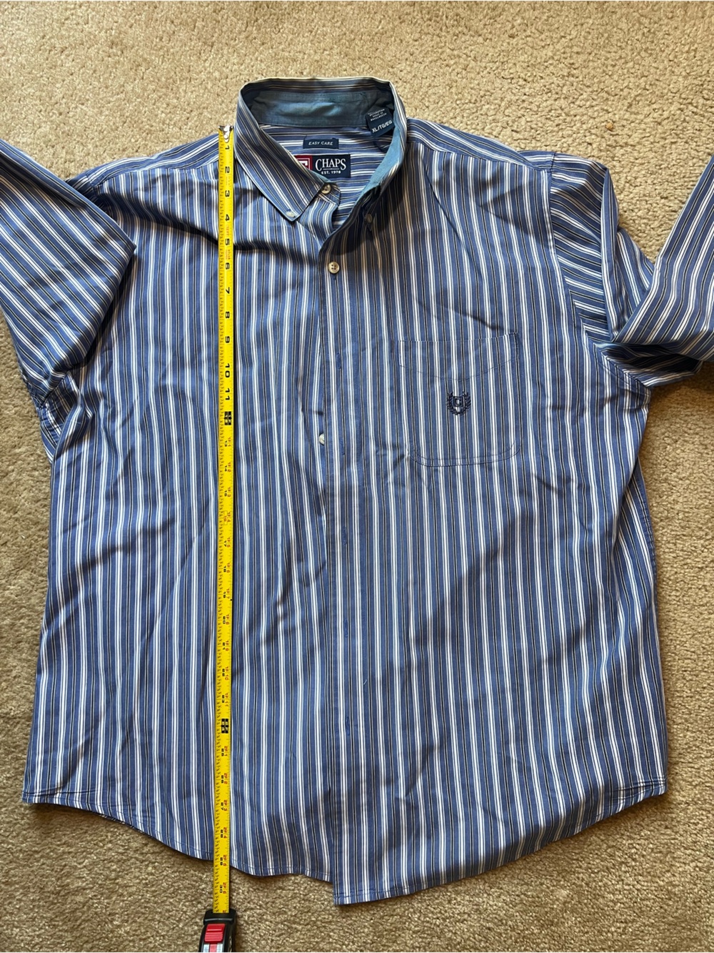 Chaps Mens XL Blue White Vertical Stripe Easy Care Button Down Shirt Long Sleeve - Picture 3 of 7